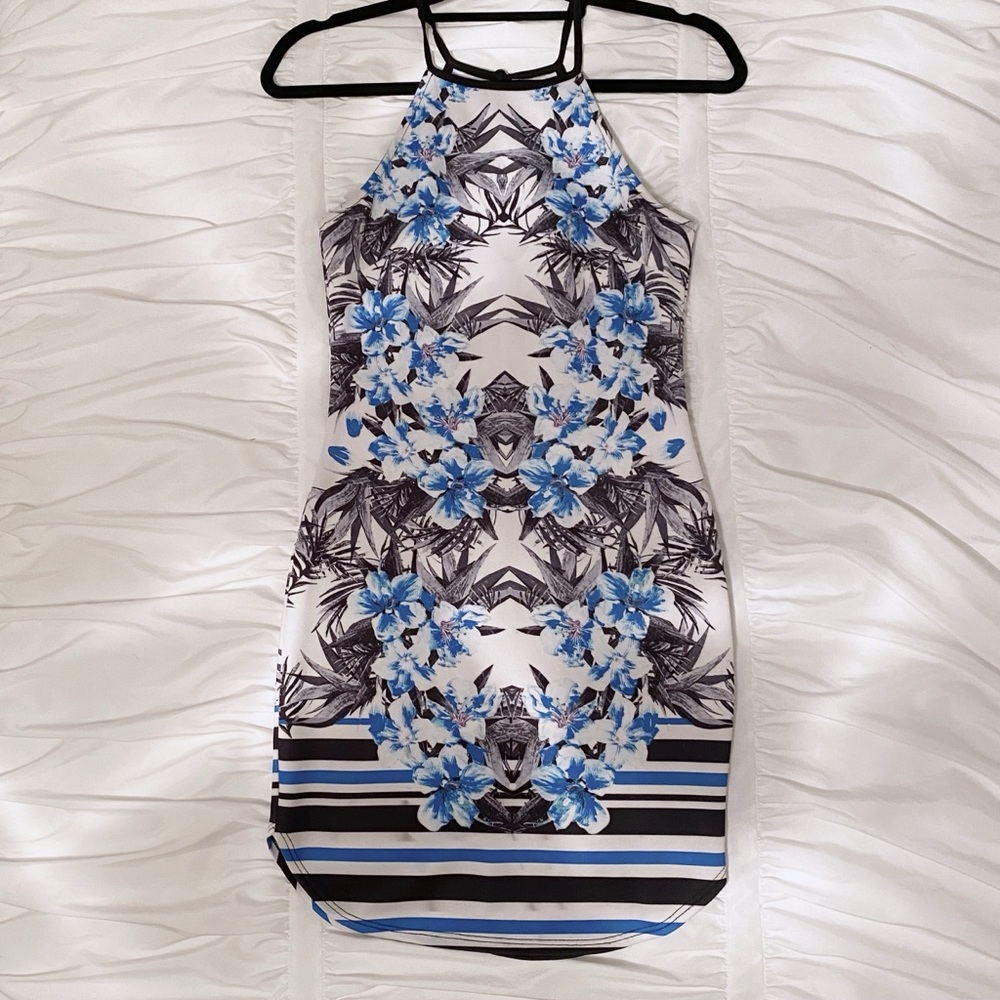 Blue Blush Tropical Mini Dress